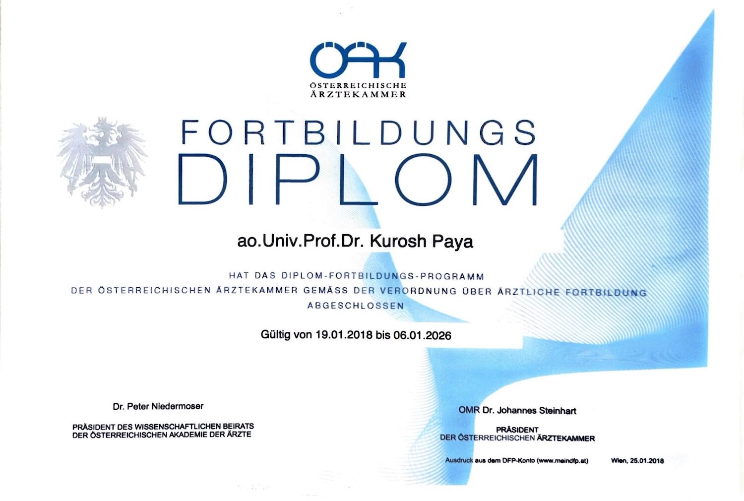 Fortbildung Diplom. Österreichische Arztekammer. Univ.Prof.Dr. Kurosh Paya